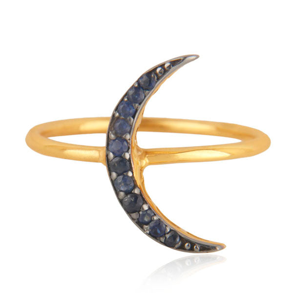 New Moon Sapphire Ring -  14KT Gold Plated Sterling Silver